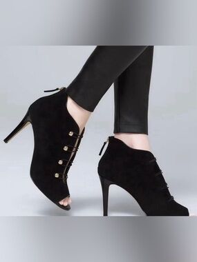 White House Black Market Peyton Military Open-toe Bootie Heels Women’s Sz: 6.5